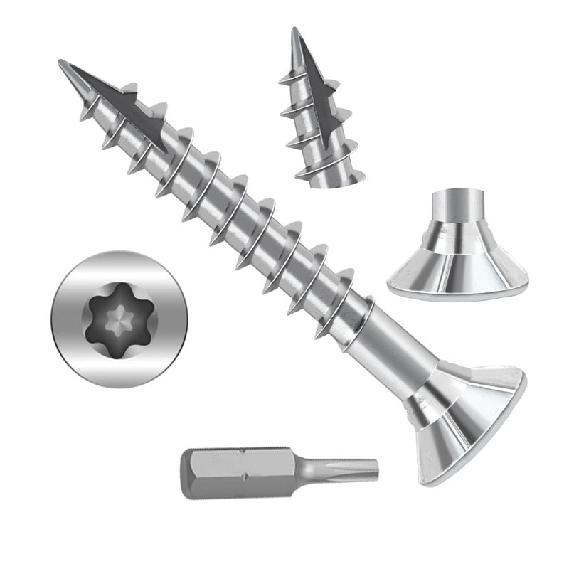 JOUGU Wood Screws #4    1-1/4 inch Torx Star Drive Deck Screws Flat Head M3    30 Countersunk T10 Self Tapping Thread Cut 200pcs Carbon Steel Galvanized, (Small Box) - Image 1